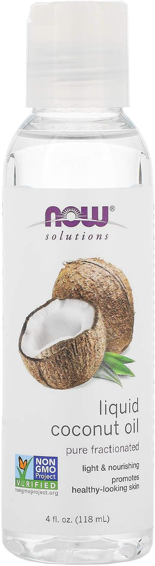 NOW Solutions, Liquid Coconut Oil, Light and Nourishing, Promotes Healthy-Looking Skin and Hair, 4-Ounce